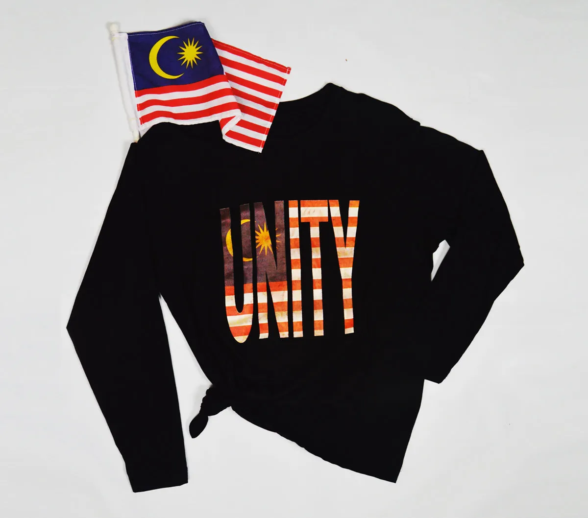 #Unity Tee - Unity & Malaysian Flag Design  - Long Sleeve TShirt - Unisex - Black