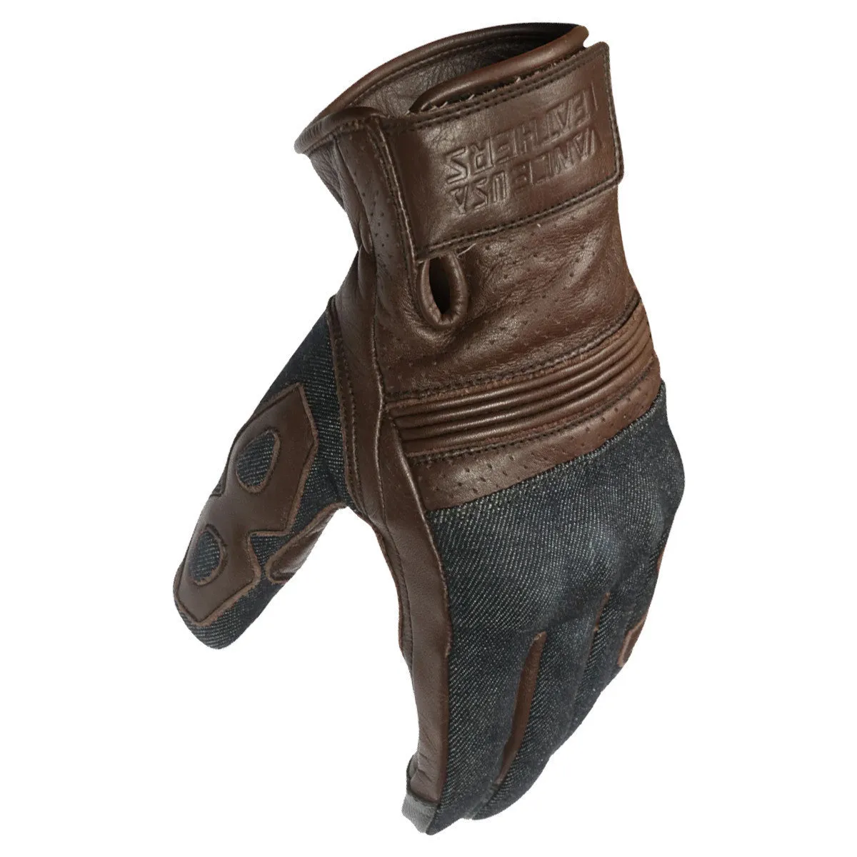 Vance Denim & Leather Motorcycle Gloves (Brown) with Mobile Phone Touchscreen