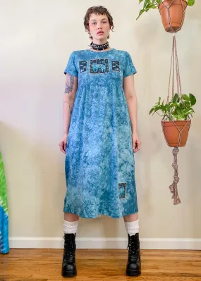 Vintage Teal Tie Dye Cat Dress - L