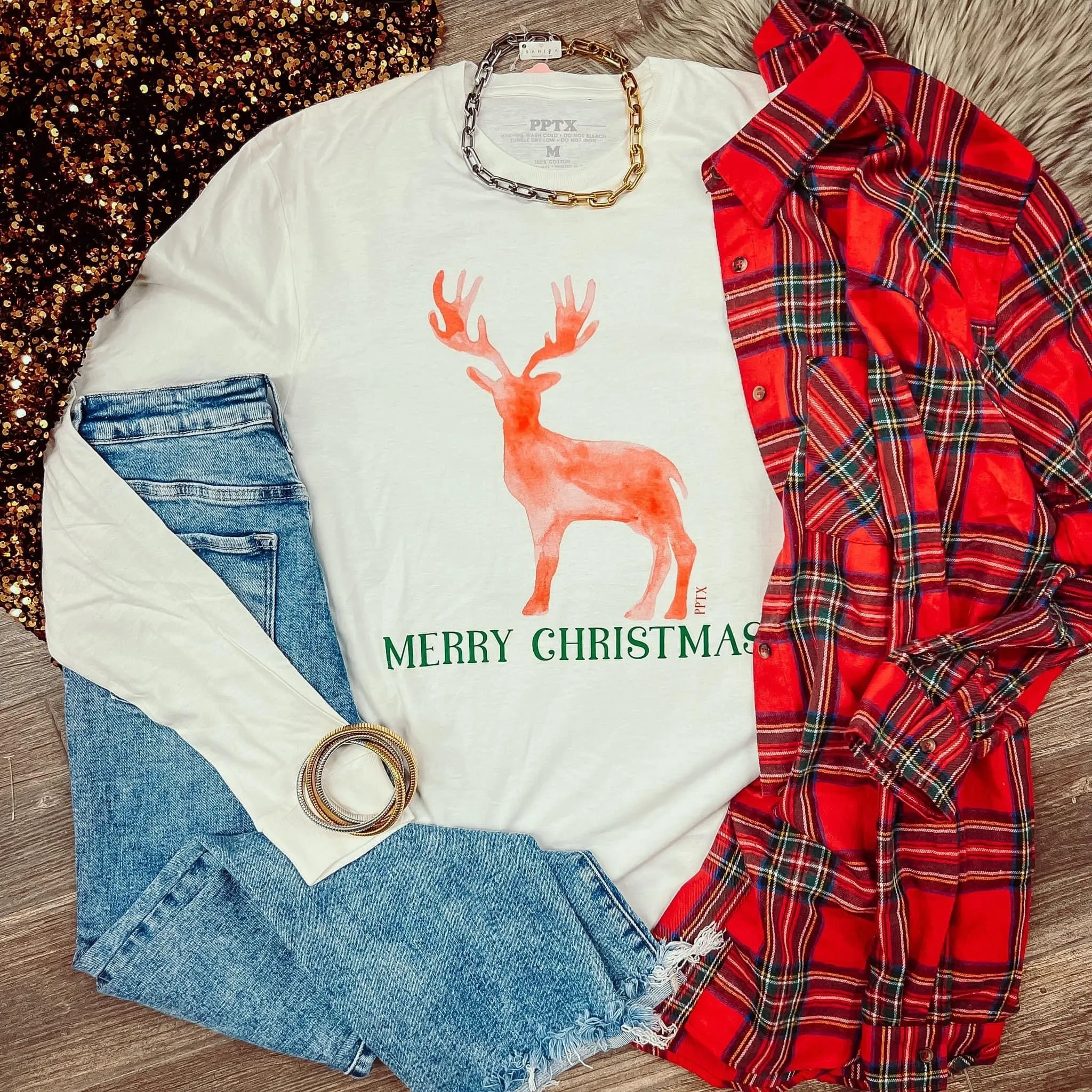 Water Color Reindeer Long Sleeve Tee