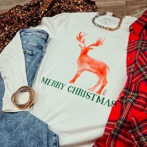 Water Color Reindeer Long Sleeve Tee