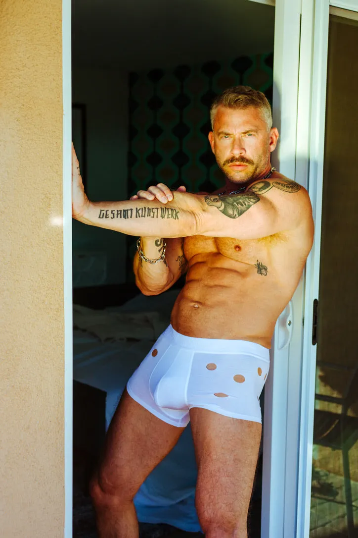 WE ARE SPASTOR WHITE BOXER BRIEF W/ HOLES