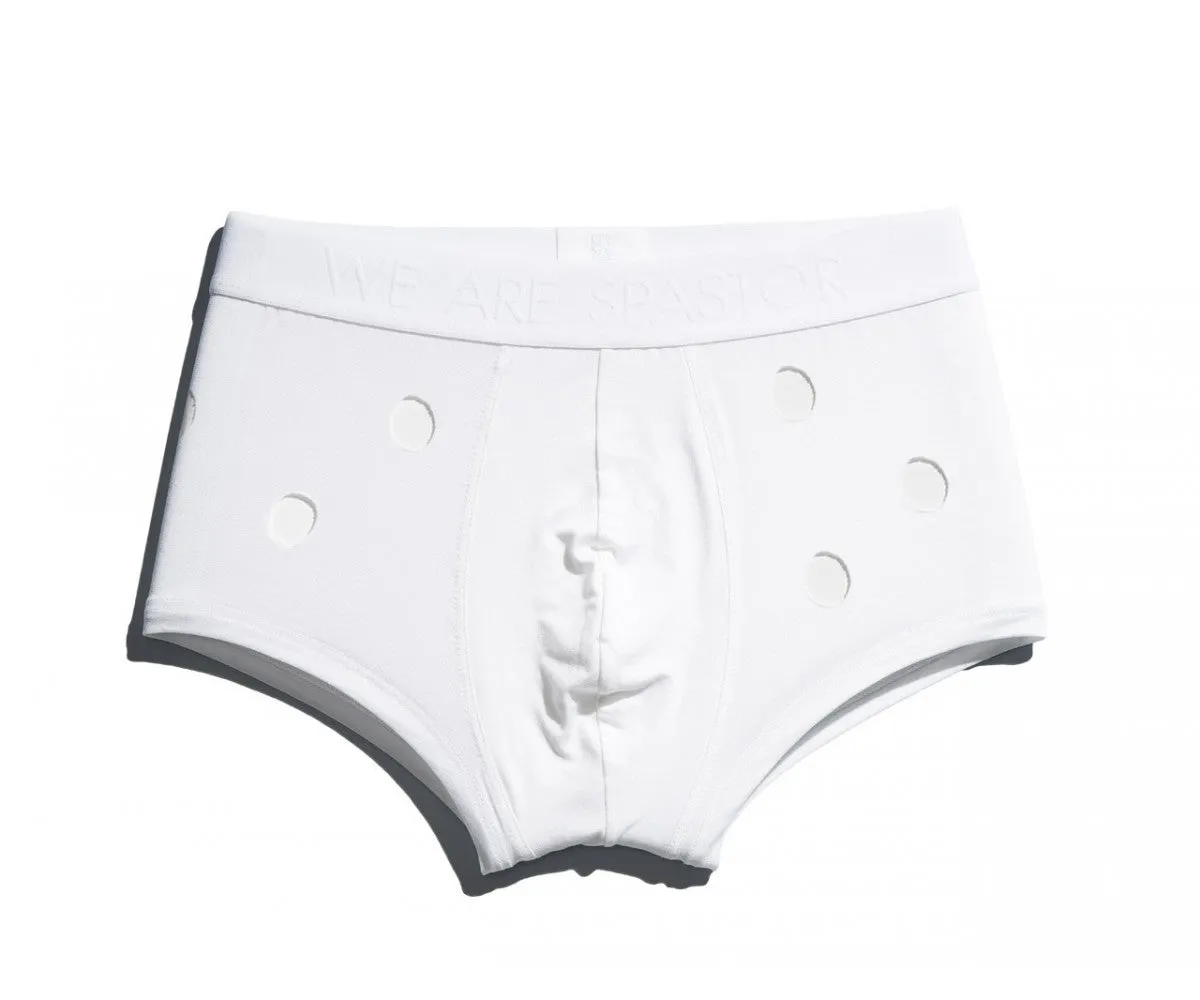 WE ARE SPASTOR WHITE BOXER BRIEF W/ HOLES