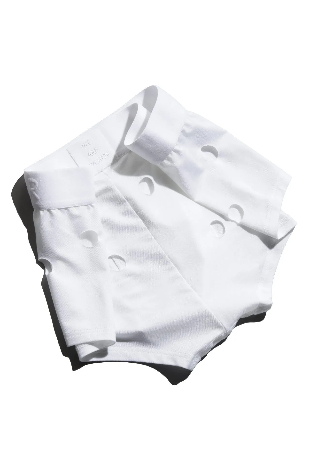 WE ARE SPASTOR WHITE BOXER BRIEF W/ HOLES