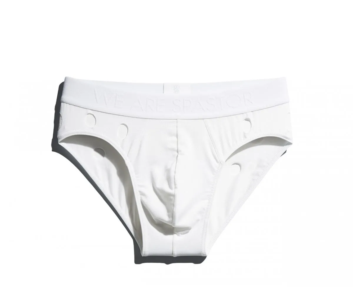 WE ARE SPASTOR WHITE BRIEF W/ HOLES