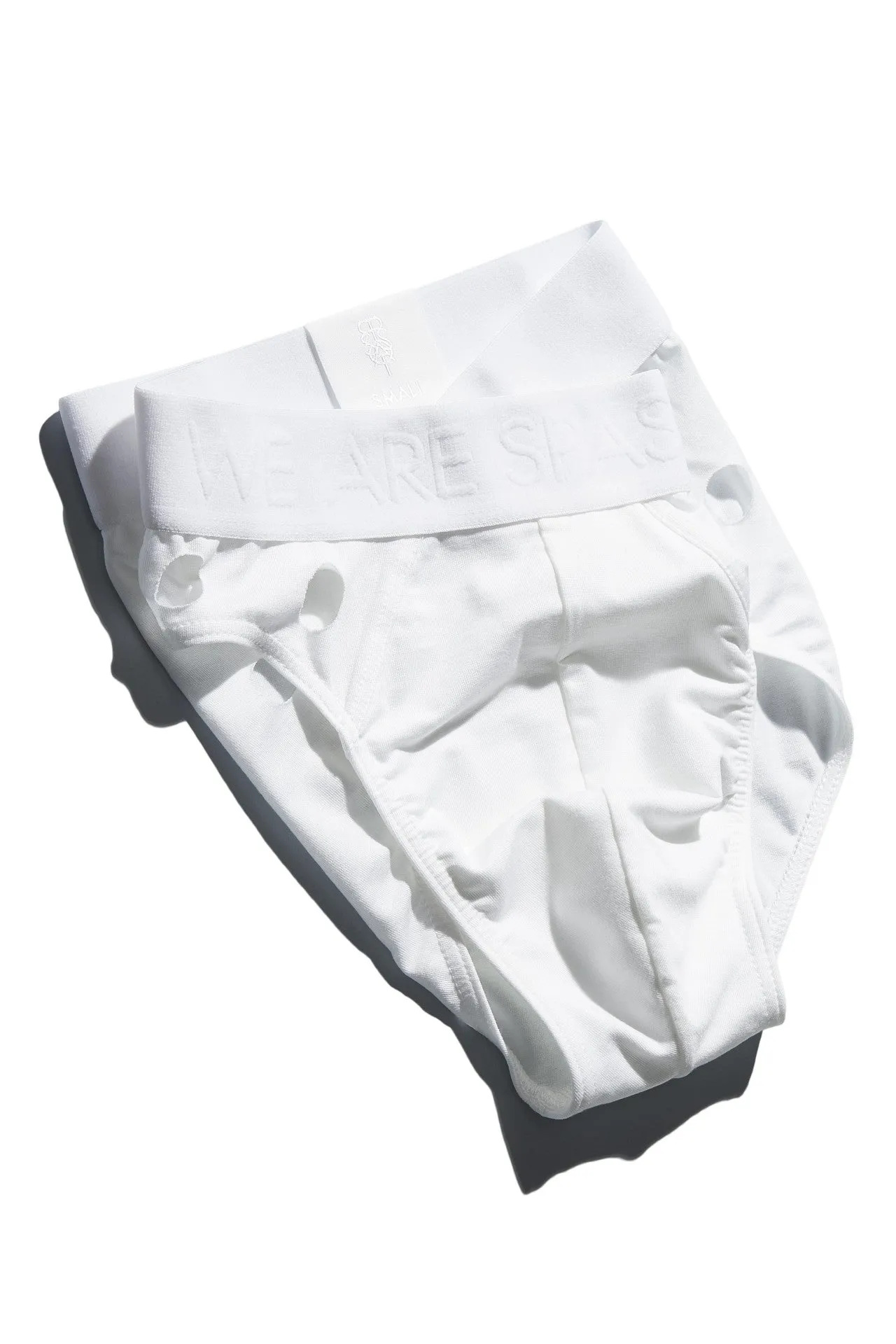 WE ARE SPASTOR WHITE BRIEF W/ HOLES