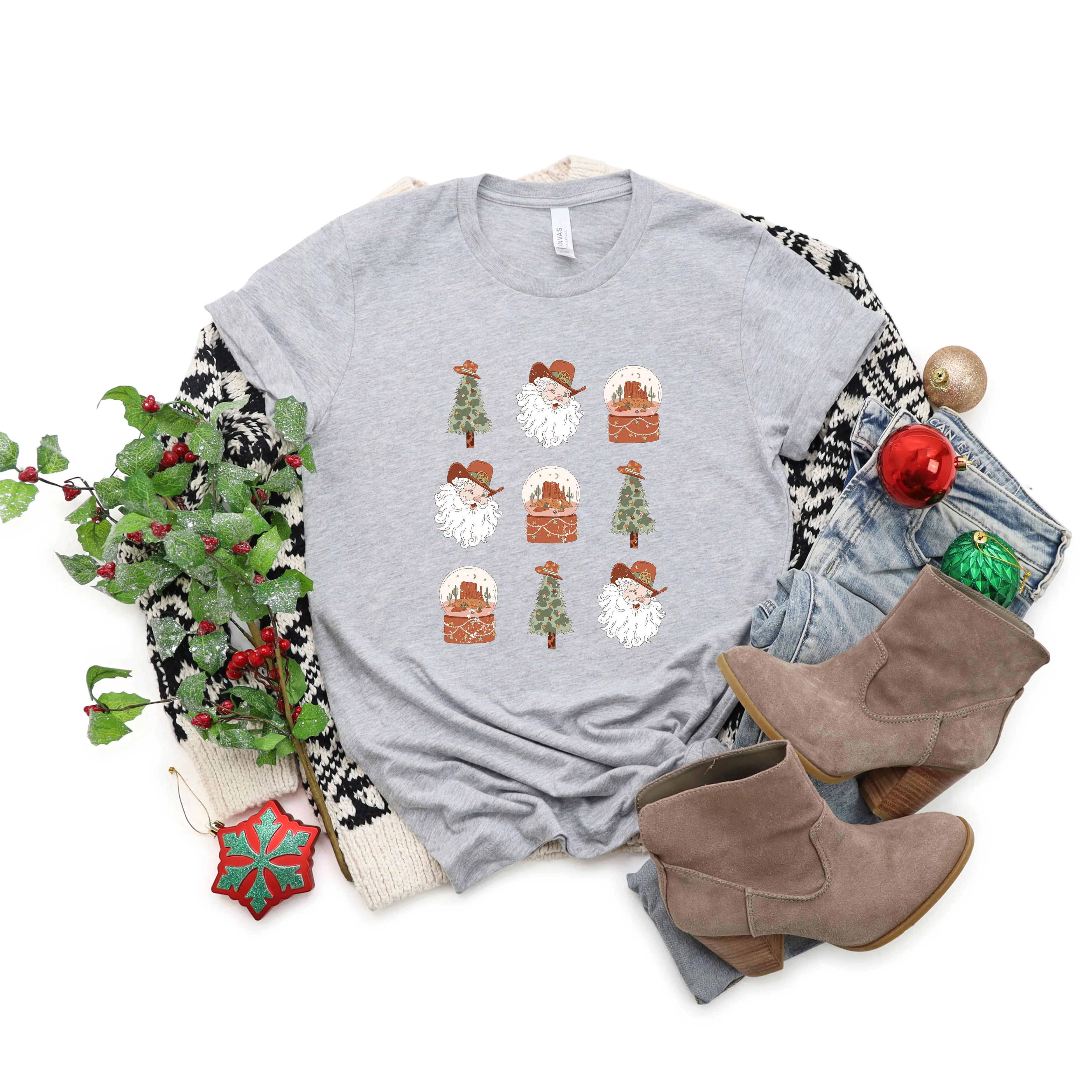 Western Santa Snowglobe | Short Sleeve Crew Neck