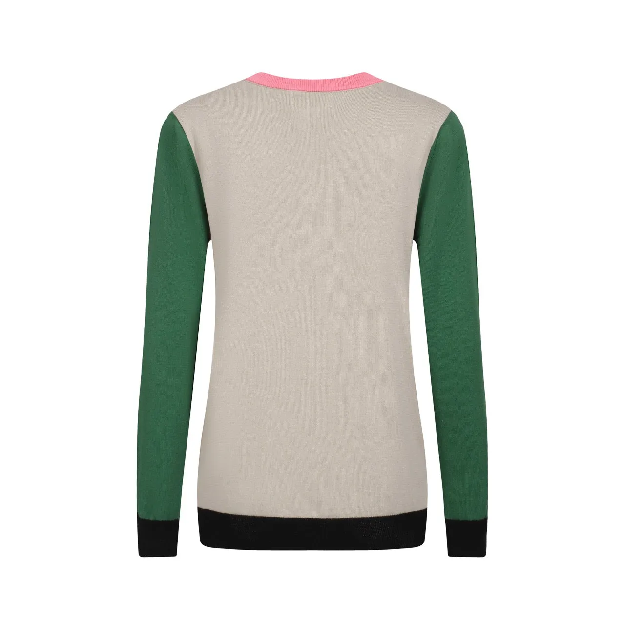 Women's beige Knitted T-shirt with  green sleeves