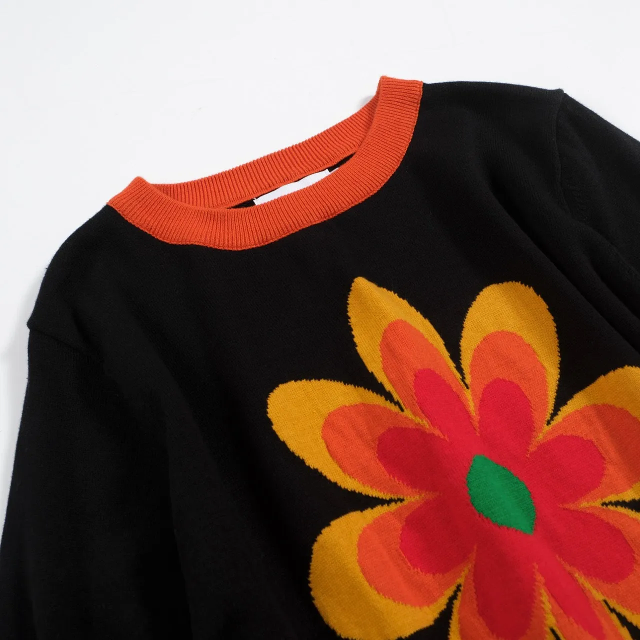 Women's Black Knitted T-shirt With Yellow Flowers