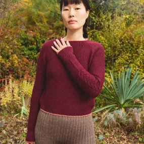 Women's Cable Crop Jumper - 100% Baby Alpaca - Aubergine (S-L)