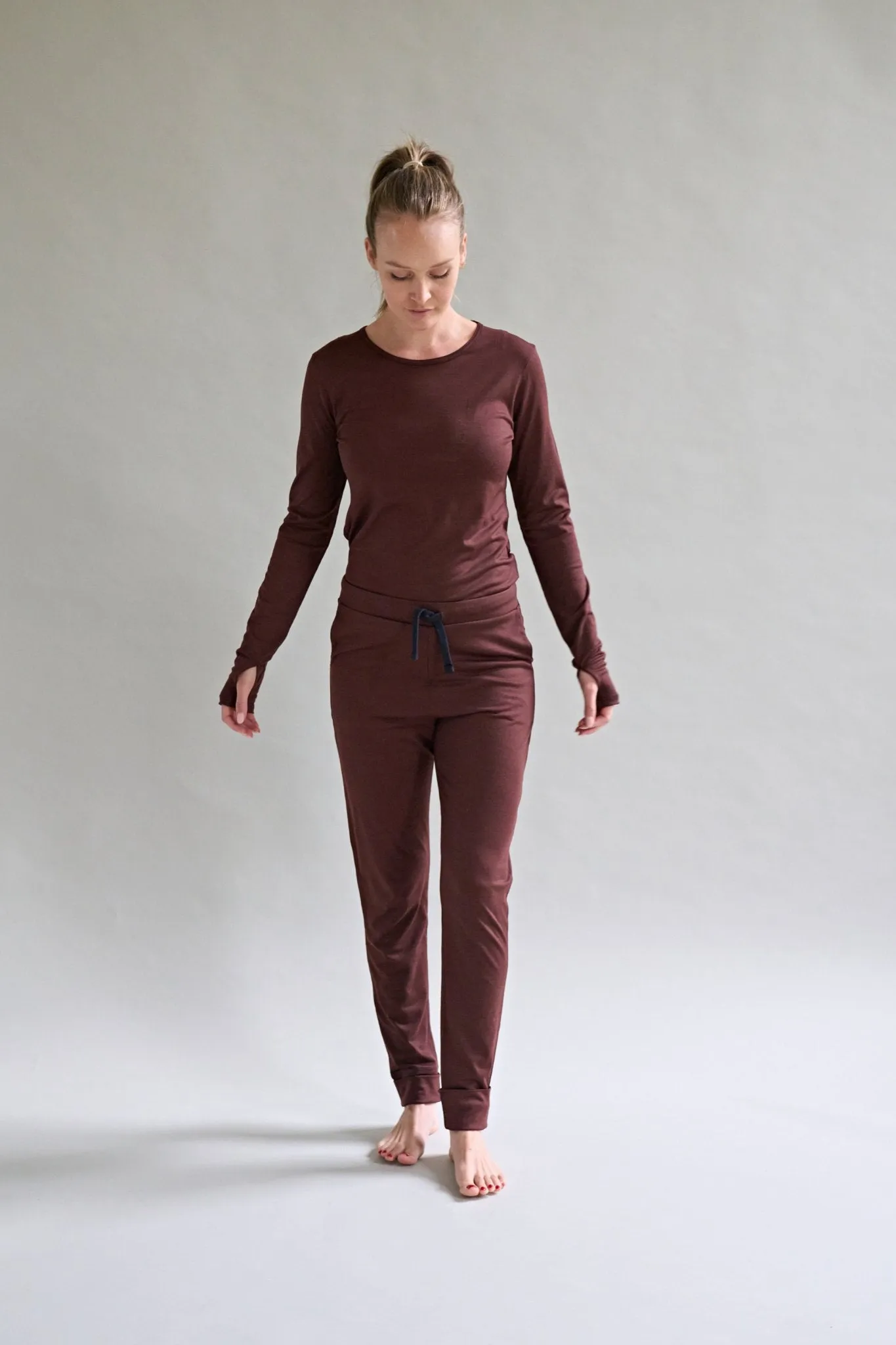 Womens Merino Long Sleeve, Chocolate Brown