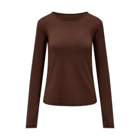 Womens Merino Long Sleeve, Chocolate Brown