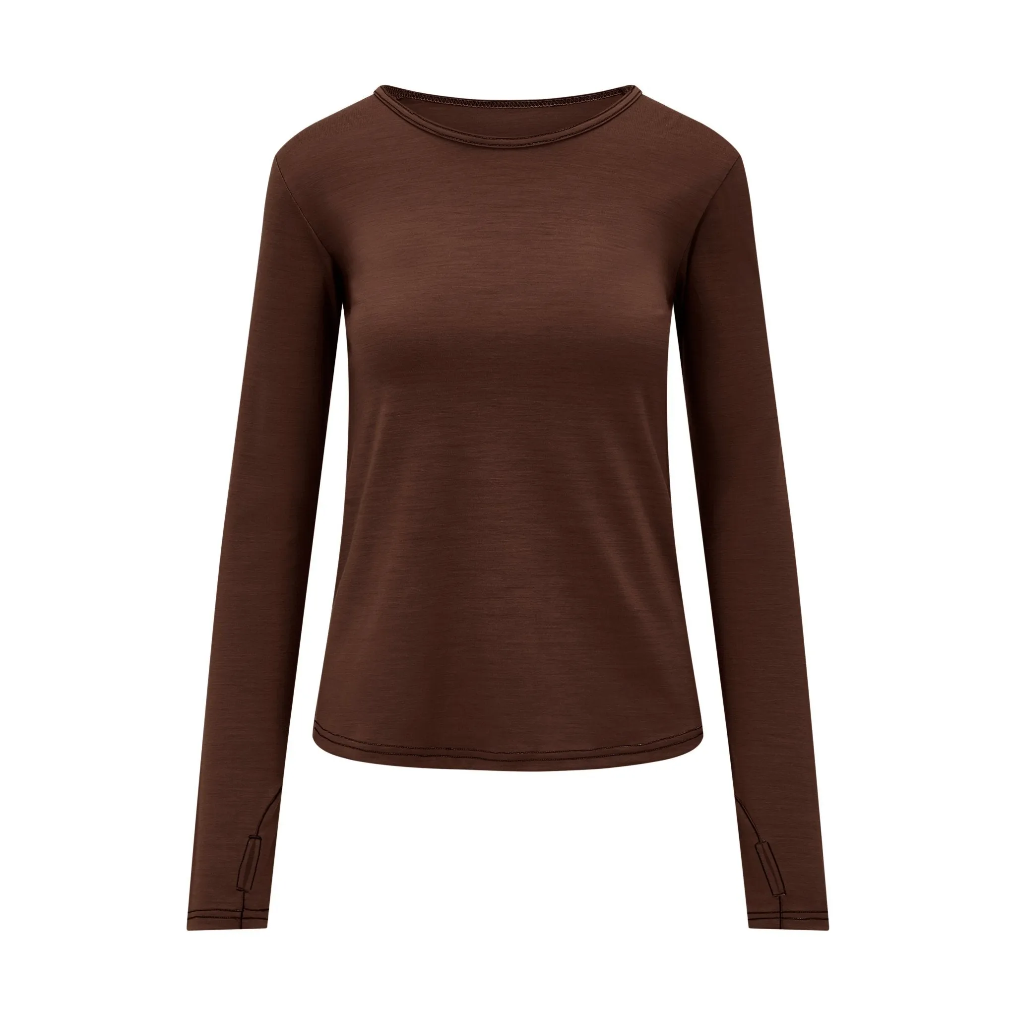 Womens Merino Long Sleeve, Chocolate Brown