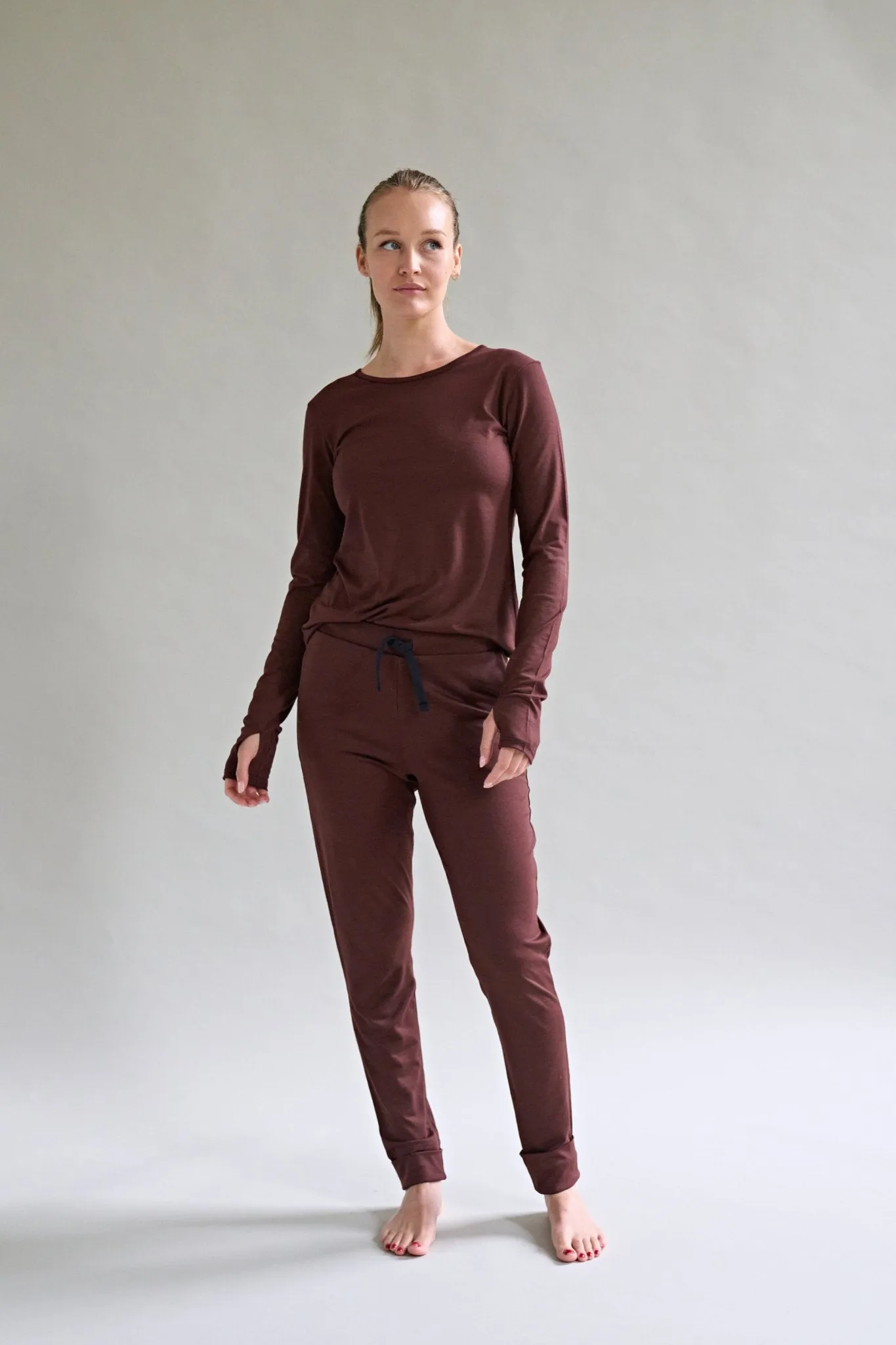 Womens Merino Long Sleeve, Chocolate Brown