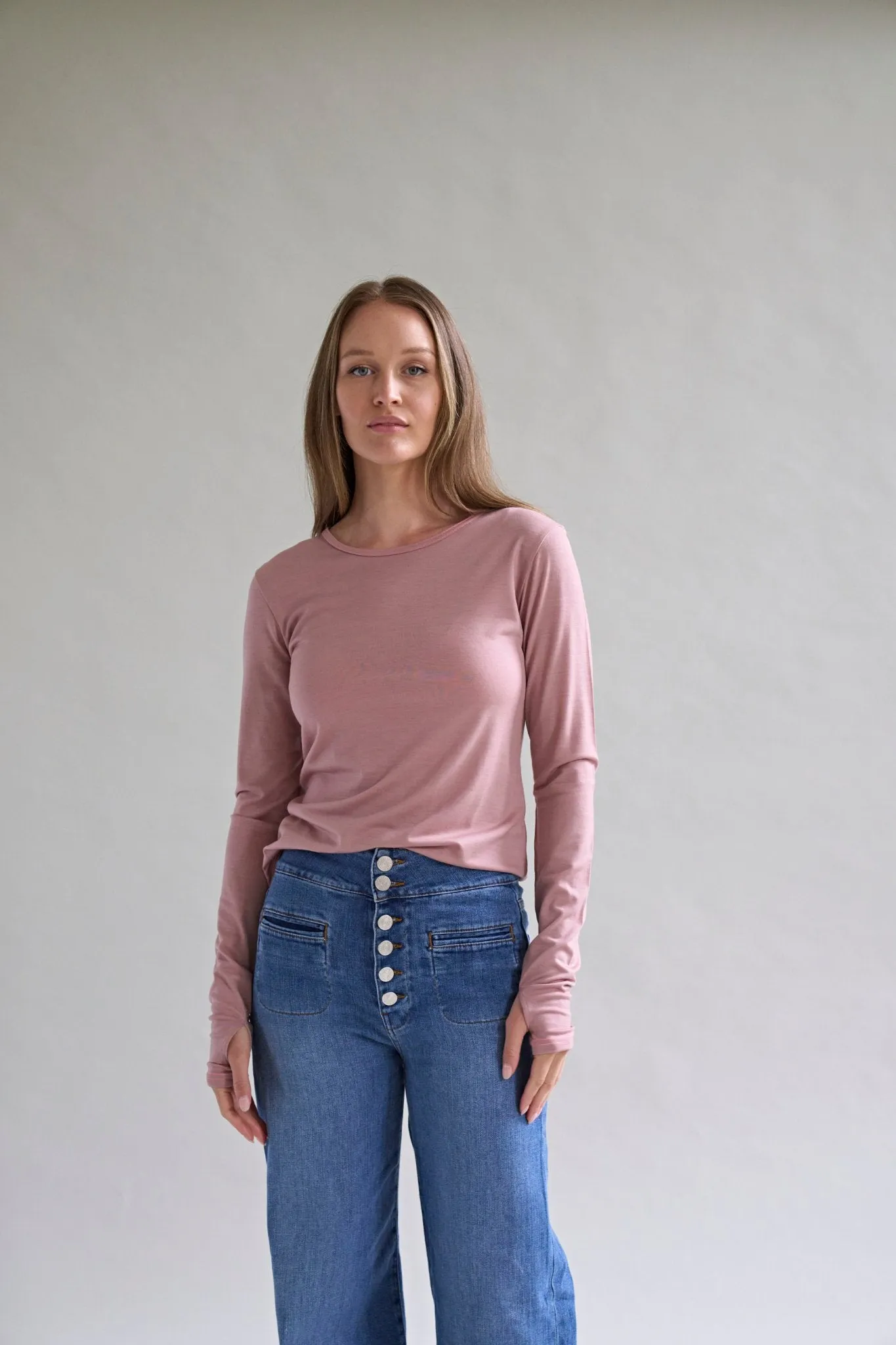 Womens Merino Long Sleeve, Dusky Rose