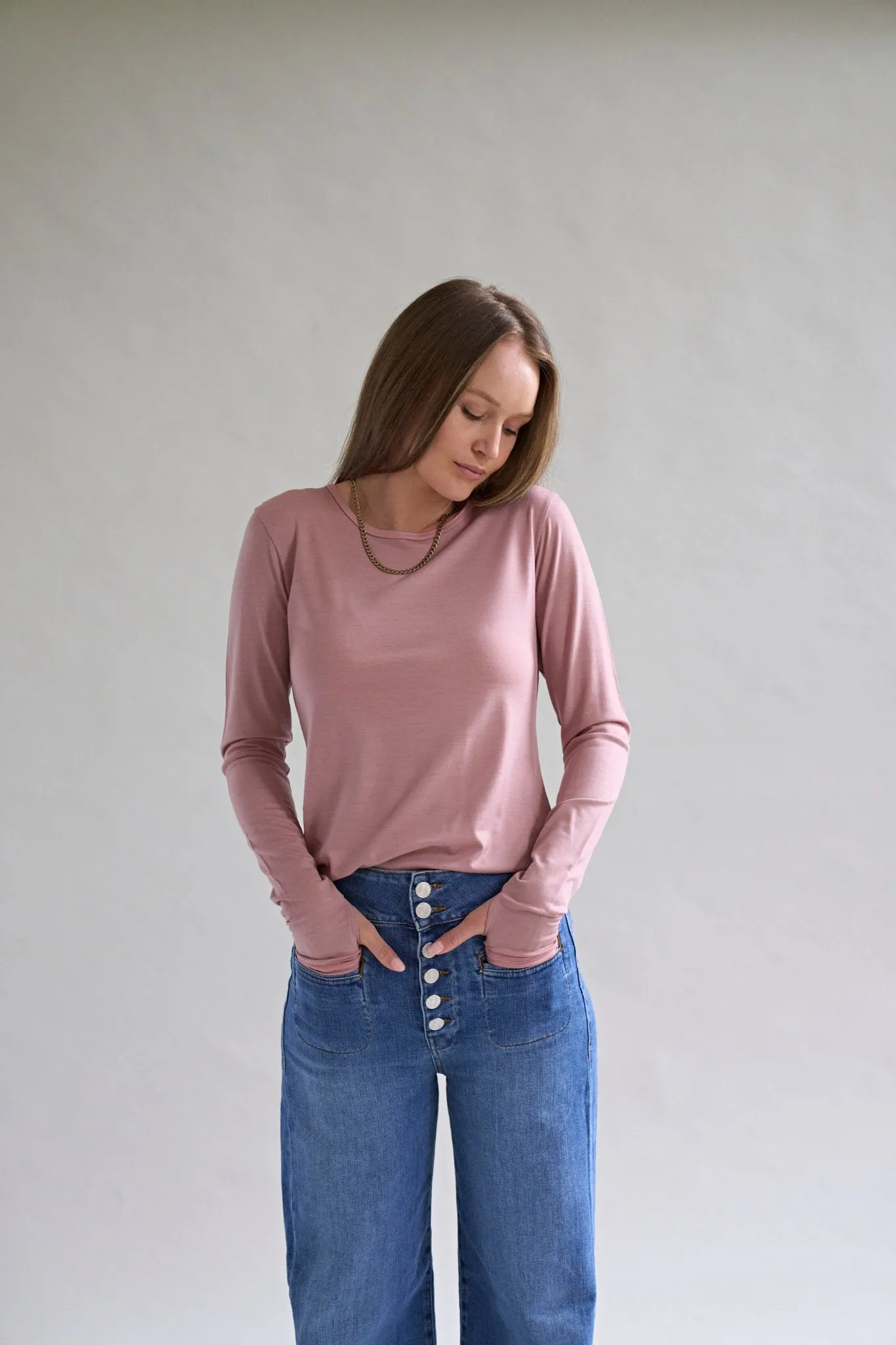 Womens Merino Long Sleeve, Dusky Rose