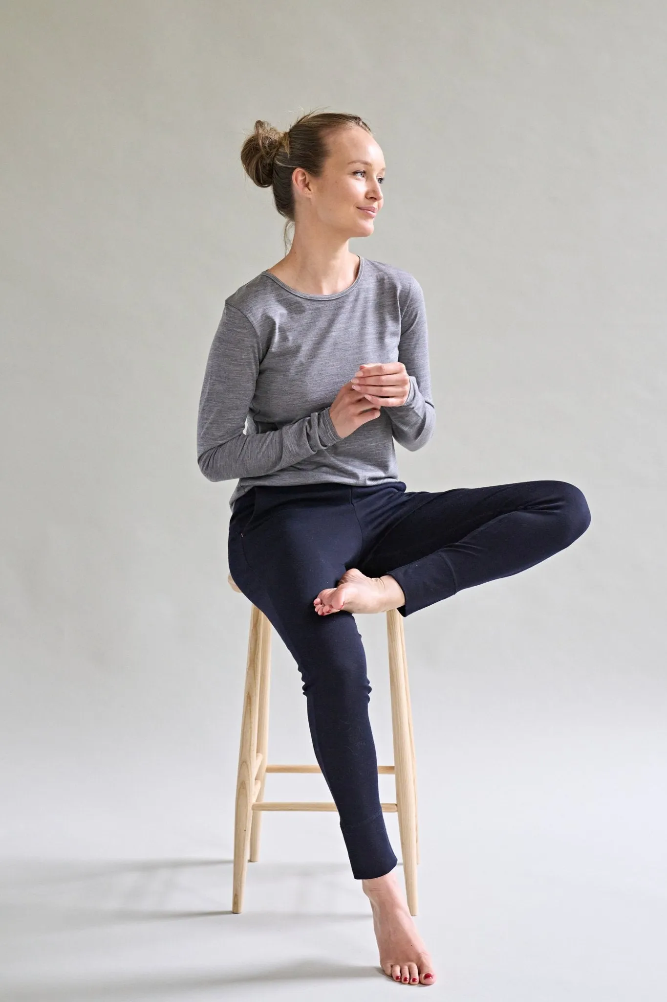 Womens Merino Long Sleeve, Grey Marle