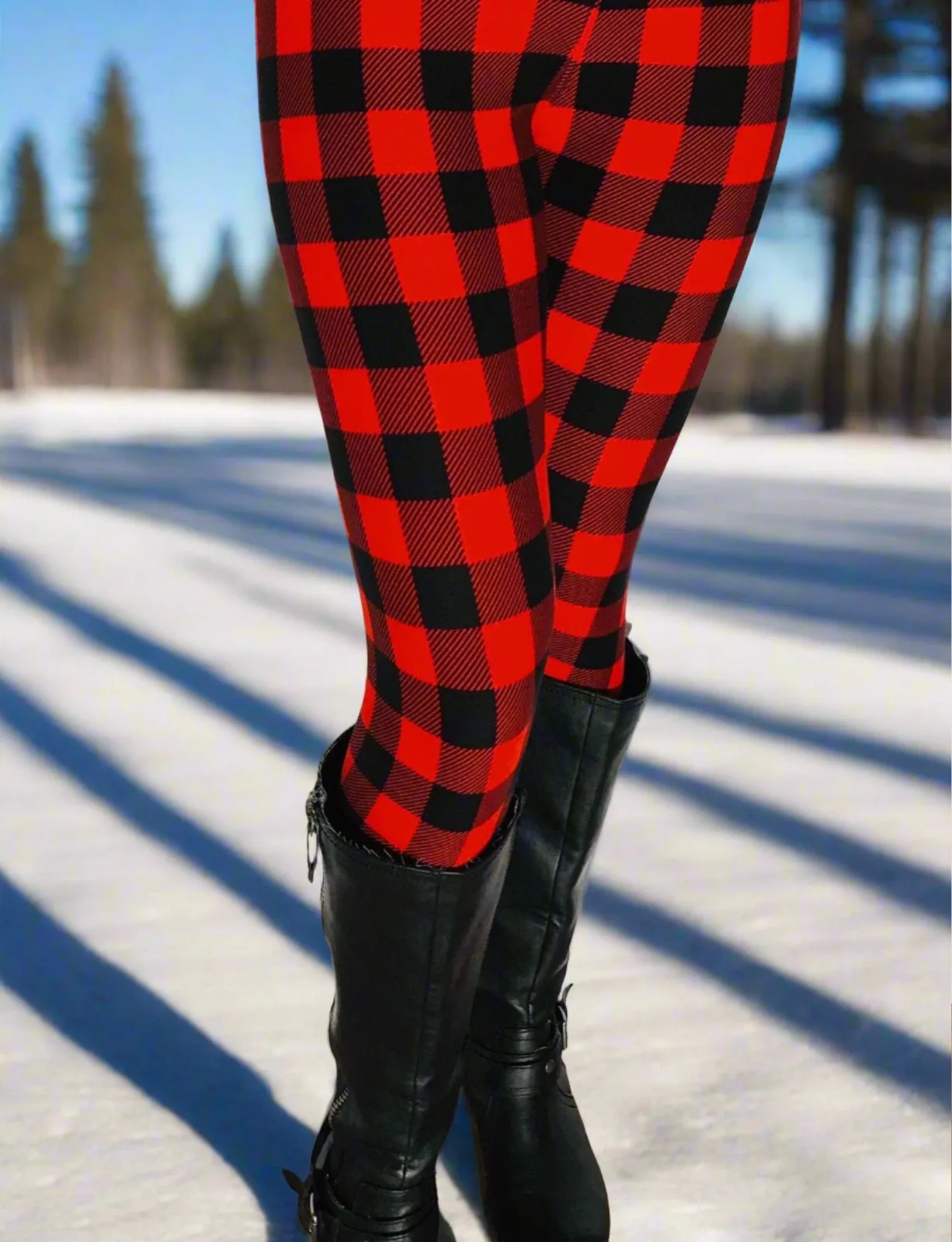 Womens Red Plaid Christmas Leggings, Holiday Leggings, Soft Yoga Pants, Sizes OS/TC/TC2, Red/Black, Exclusive Leggings