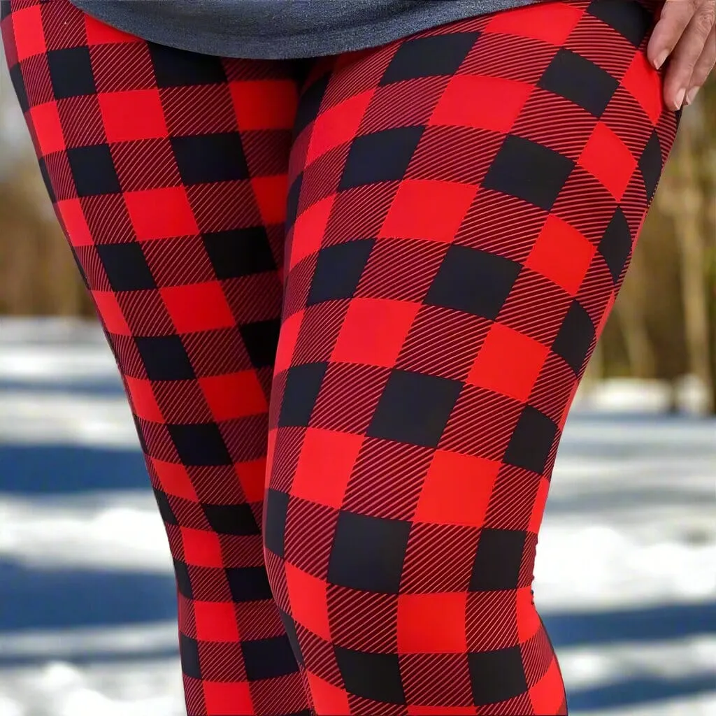 Womens Red Plaid Christmas Leggings, Holiday Leggings, Soft Yoga Pants, Sizes OS/TC/TC2, Red/Black, Exclusive Leggings