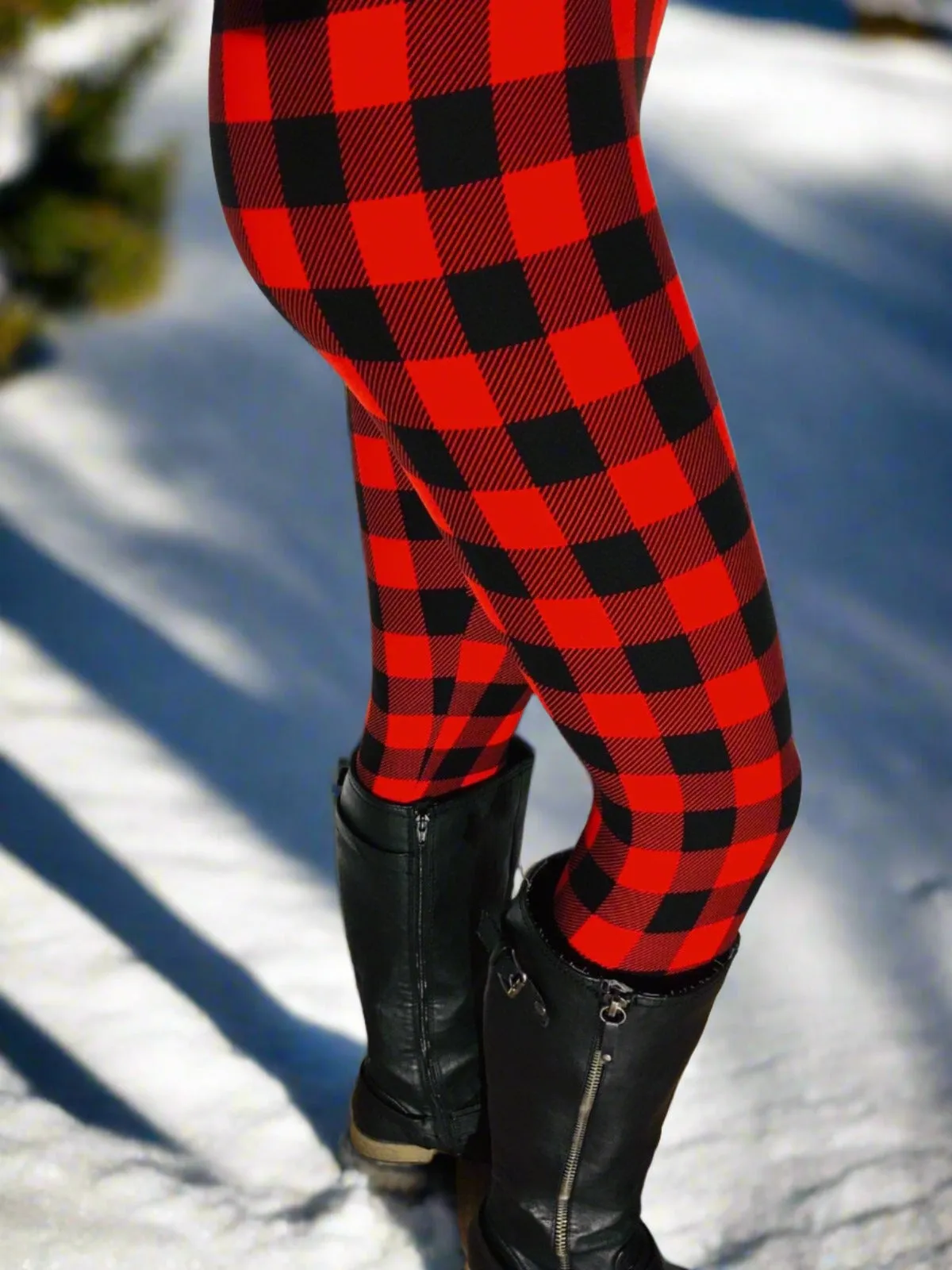 Womens Red Plaid Christmas Leggings, Holiday Leggings, Soft Yoga Pants, Sizes OS/TC/TC2, Red/Black, Exclusive Leggings