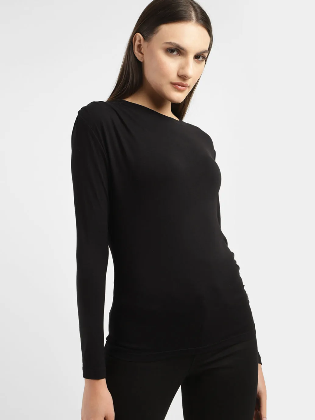 Women's Solid Asymmetrical Neck Top