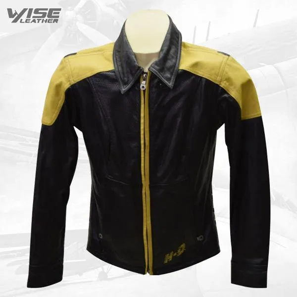 Women’s Vintage Harley-Davidson Yellow & Black Leather Motorcycle Jacket