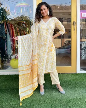 Yellow Printed Dupatta Suit Set