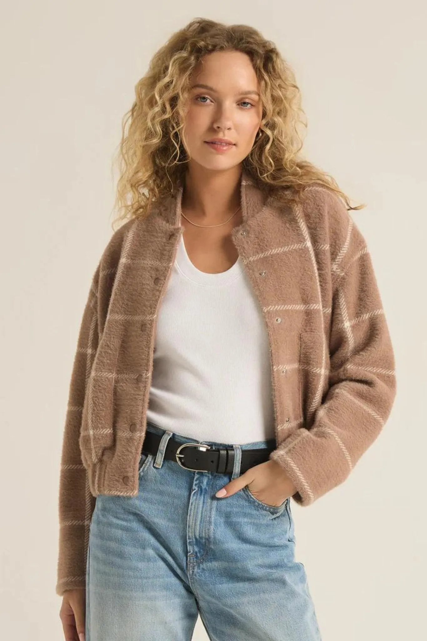 Z Supply : Lex Plaid Bomber Jacket Heather Taupe